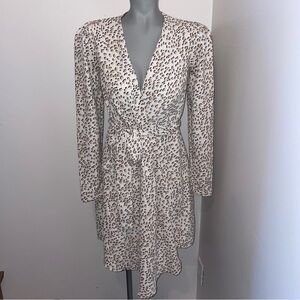 Express Wrap Dress Long Sleeve White Brown Leopard Extra Small